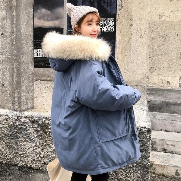 

korean parka short winter big fur collar coat women jacket abrigos mujer invierno 2020 2460 yy14091, Black