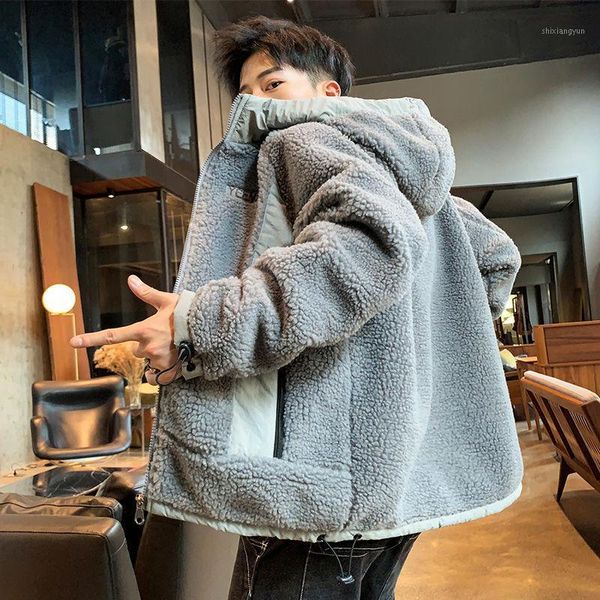 

fall and winter in the new trend of men's jacket to add flocking to thicken the lambs wool coat menswear autumn outfit h1, Black