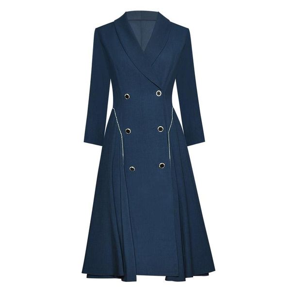 

bling bling rhinestone studded green / blue trench dress notched collar double-breasted buttons long sleeve knee office dress, Black;gray