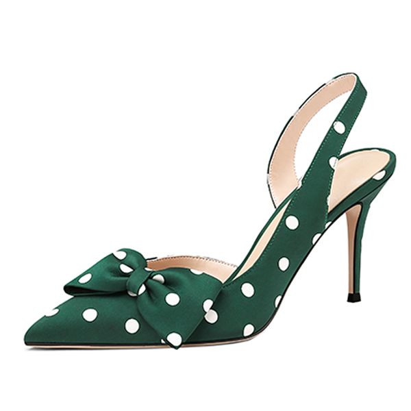 

lovirs womens bow tie slingback 8. pumps pointed toe stiletto heels polka dot high heel office party shoes big size -15 lj201112, Black