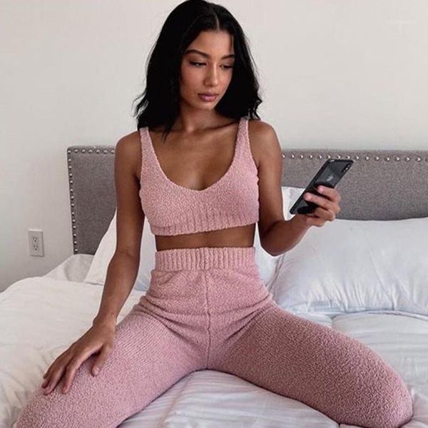 

pink knitting hollow two piece set and pant women set sweater 2 piece women outfits 2020 bc5241, Gray