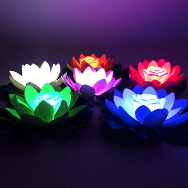 

lotus-shaped changed floating artificial flower led lamps water swimming pool wishing light 18cm with including battery floral