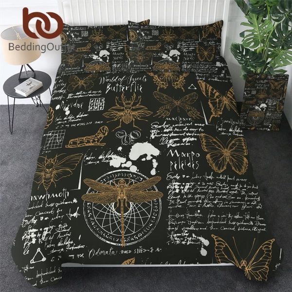 

beddingoutlet insects bedding set butterfly beetle duvet cover dragonfly retro comforter cover 3pcs sketches vintage bedclothes1
