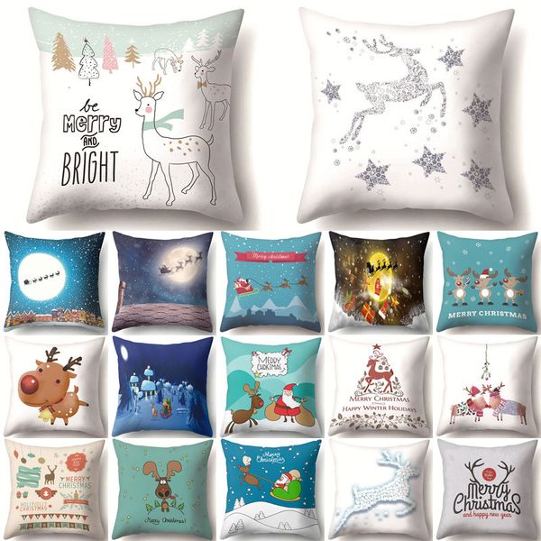 

cute deer christmas cushion cover polyester decorative throw pillow xmas new year home decor cojines decorativos para sofa 40543
