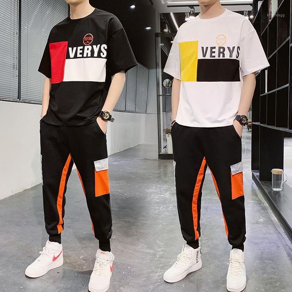 

summer youth trend half sleeve t-shirt two piece short sleeve suit for men1, Gray