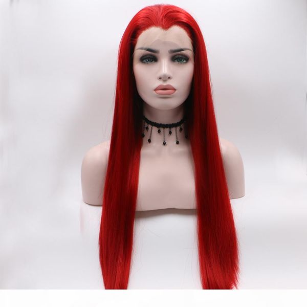 

fantasy beauty red lace front wigs for women long straight fashionable glueless synthetic wigs with widow's peak wig, Black