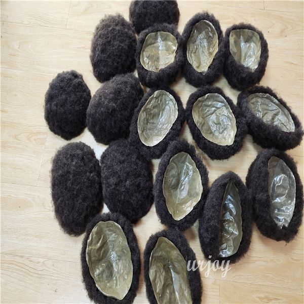 

100% virgin human hair men toupee with transparent all skin pu thin skin toupee afro kinky curly men toupee, Black