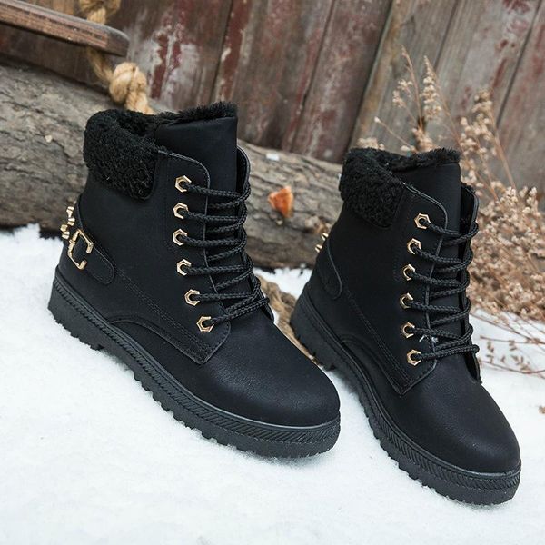 

women's winter snow boots plus size women's shoes college style short boots warm and velvet rivet cotton shoes botas de mujer, Black