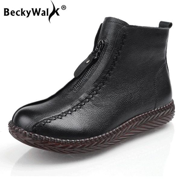 

boots 2021 winter women genuine leather shoes for mother woman autumn ankle plush botas mujer eu35-41 wsh3702, Black