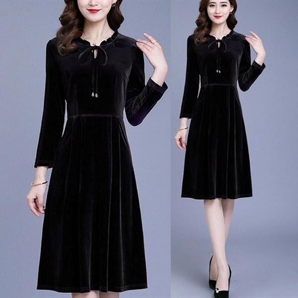 

casual ladies formal business party retro winter plain women shirt dress, Black;gray