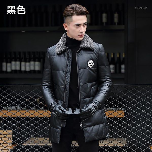 

qt1615 haining men leather jacket yr004p7601, Black