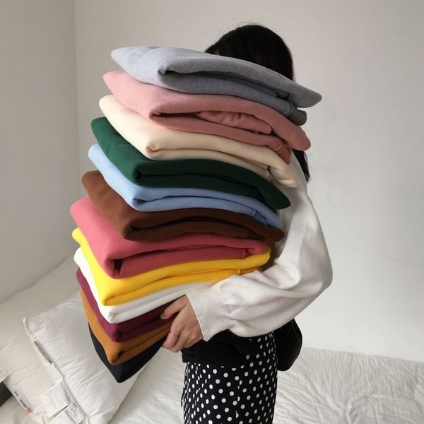 

realeft womens velvet pullover sweatshirts new autumn winter fleece oversize pure color jackets long sleeve o-neck shirt 201203, Black