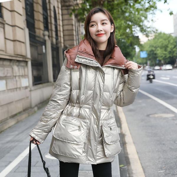 

singrain winter thicken hooded down coat women korean chic warm long sleeve down jacket fashion streetwear white duck outwear1, Black