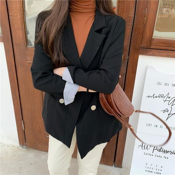 

hzirip 2020 new women double breasted blazer coat korean casual british style office lady loose elegant blazers and jackets1, White;black