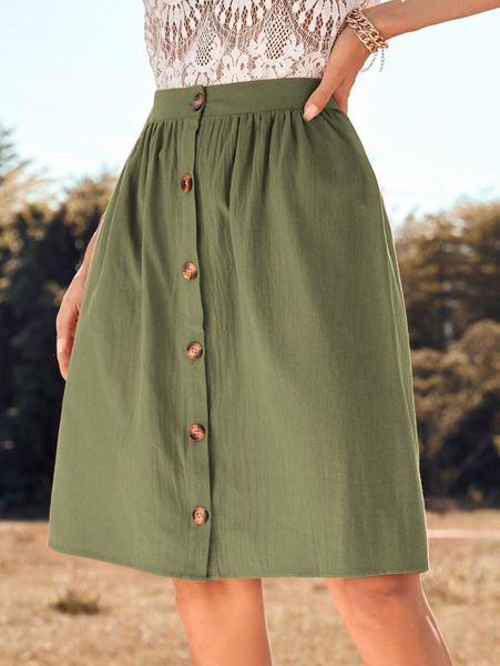 

high waist single breasted skirt j7az#, Black