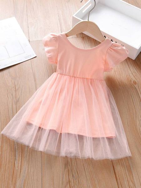 

toddler girls ruffle sleeve mesh hem dress she, Red;yellow