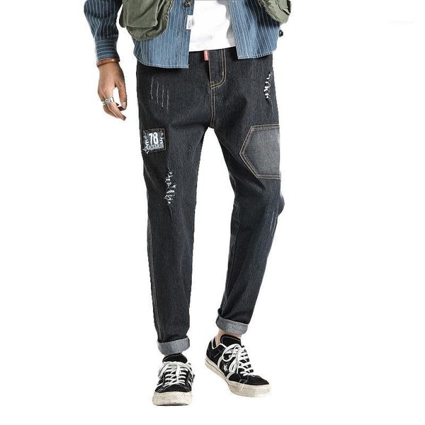 

mens ripped jeans hong kong style plus-sized jeans men's new casual men's leggings hole pantalettes joggers hip hop 8xl1, Black