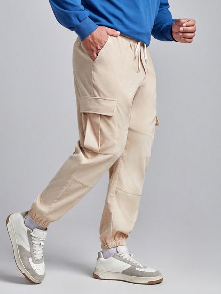 

extended sizes men flap pocket patched pants v7s8#, Black
