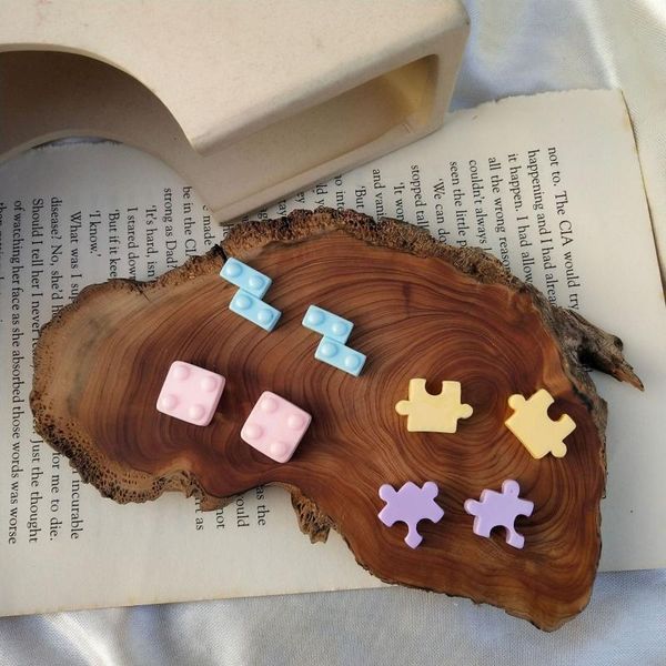 

2021 trend earrings for women korean cute small tetris cartoon resin earrings summer women jewelry gifts for the new year, Golden;silver