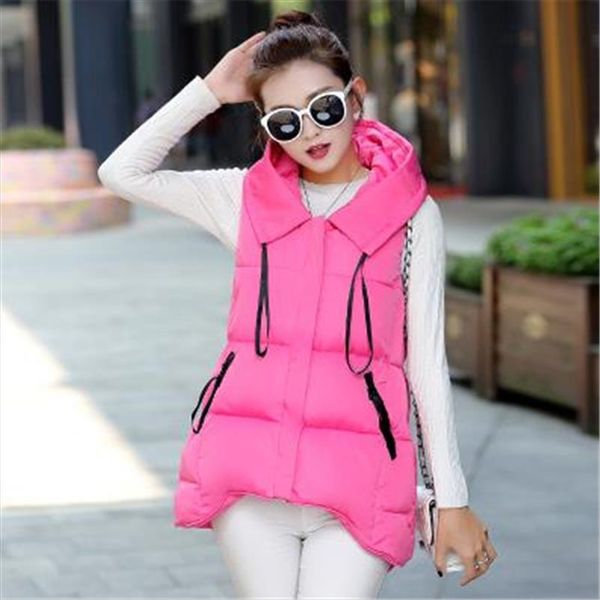 

women plus size winter vest autumn winter vest waistcoat women jacket hooded warm long thick warm cotton coat, Black;white