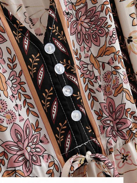 

women floral print bohemian beach dresses 2020 new v-neck short sleeve lace-up casual long dress summer boho chic holiday seaside maxi dress, Black;gray