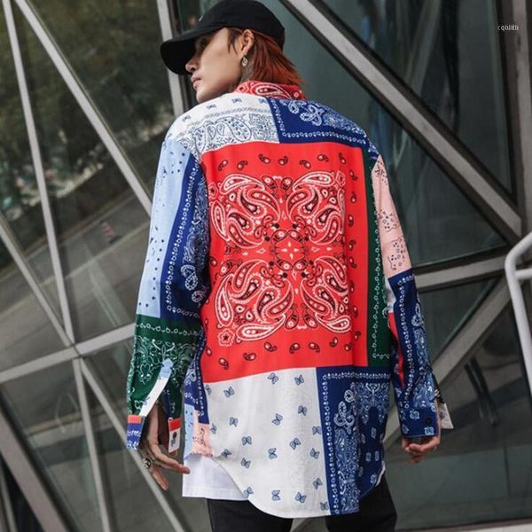 

2019 spring summer floral printed men oversized shirt irregular hem design vintage man long shirts punk hip hop streetwear11, White;black