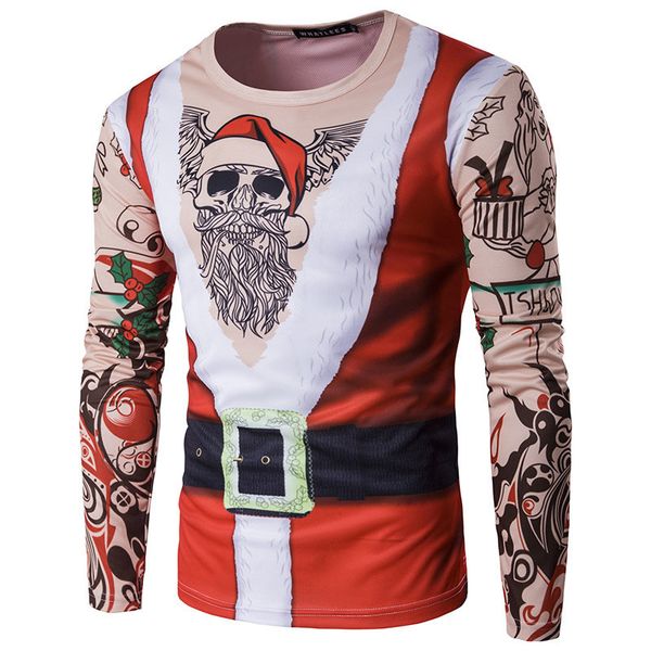 

2020 street high santa noel around neck 3d long sleeves t-shirt winter new men thin christmas warm streetwear, White;black