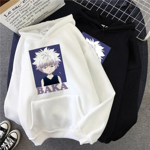 

x hoodies killua zoldyck bakan fun casual loose women hooded sweatshirt harajuku japanese anime streetwear hoodie, Black