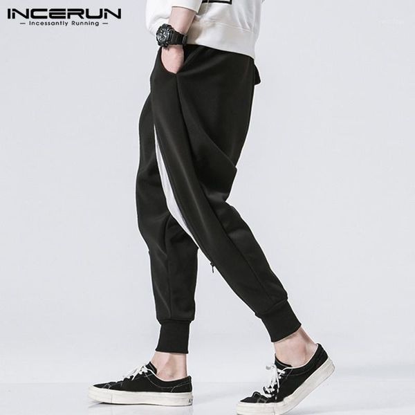 

fashion sweatpants mens loose patchwork pants incerun mens solid zipper joggers trousers casual elastic waist pantalones s-5xl 71, Black