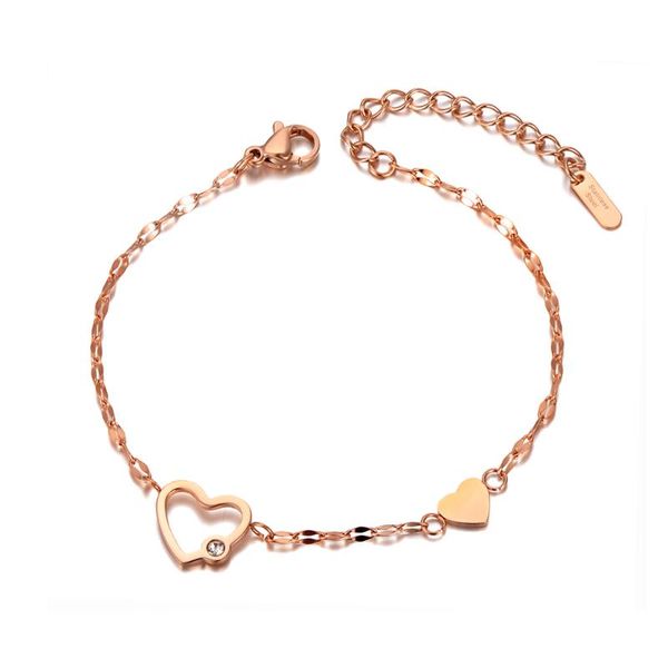 

rose gold stainless steel love heart charm bracelets bangle for women girl bohemia cz crystal chain link bracelet b20033, Golden;silver