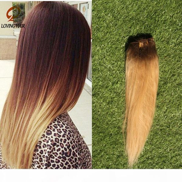 

ombre human hair #4 27 clip in human hair extensions 7 pcs set brazilian clip in extensions, Black;brown