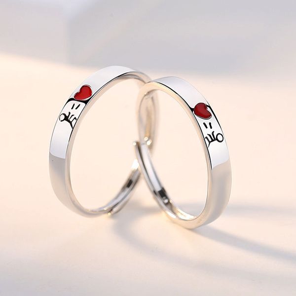 

s925 sterling silver launch love couple ring: a pair of simple rings commemorating personality fashion lettering students