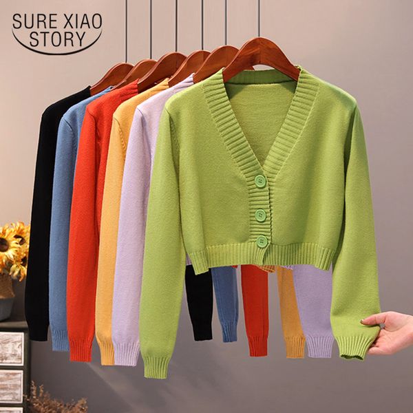

knitted crop cardigan women korean style blue green sweater long sleeve v-neck autumn vintage cardigan sweater women coat 11642, White;black