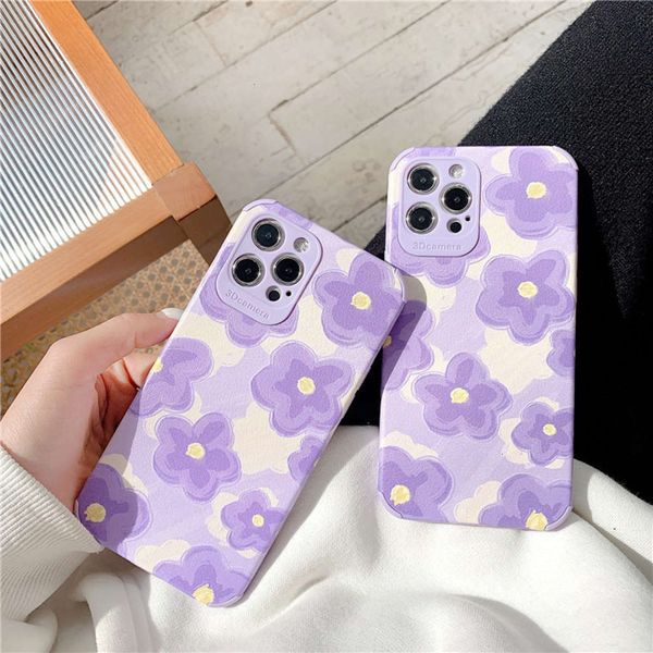 

suitable purple for oil flower is 12 11pro maxx xs xr mobile phone case 7 / 8plus imitation leather female