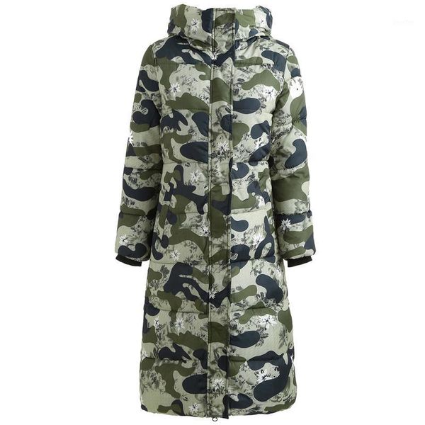 

kenancy women hooded camouflage print long puffer coat full sleeve 2018 winter thick warm parkas casual overcoats outwear 2xl1, Black