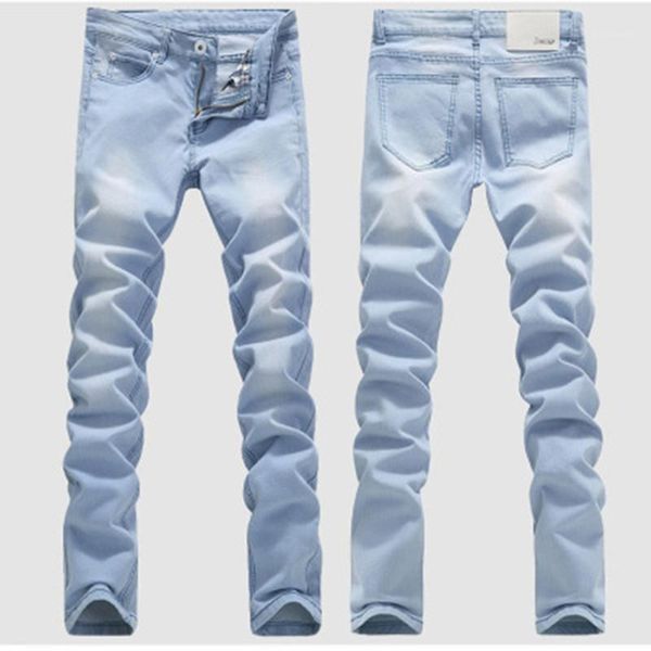 

2019 new summer jeans men's light blue business casual solid color denim shorts slim fit straight elastic jeans shorts1