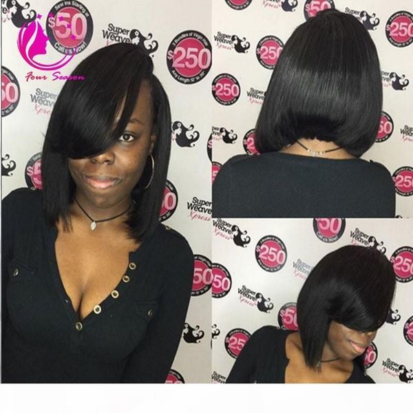 

short bob front lace wigs for black women virgin brazilian full lace front human hair bob wigs 150% high density wig side bang, Black;brown