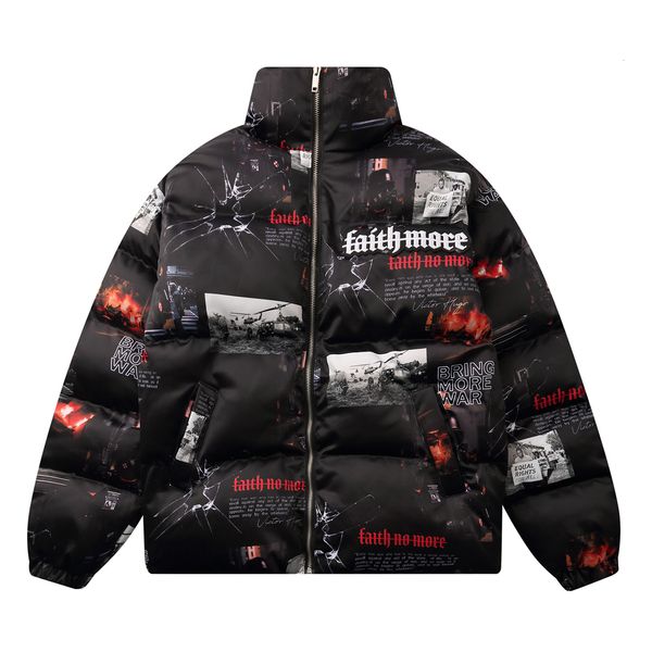 

2021 new hip hop thick parka jackets men streetwear war p printing block padded jacket winter harajuku cotton warm coat male e7as, Black
