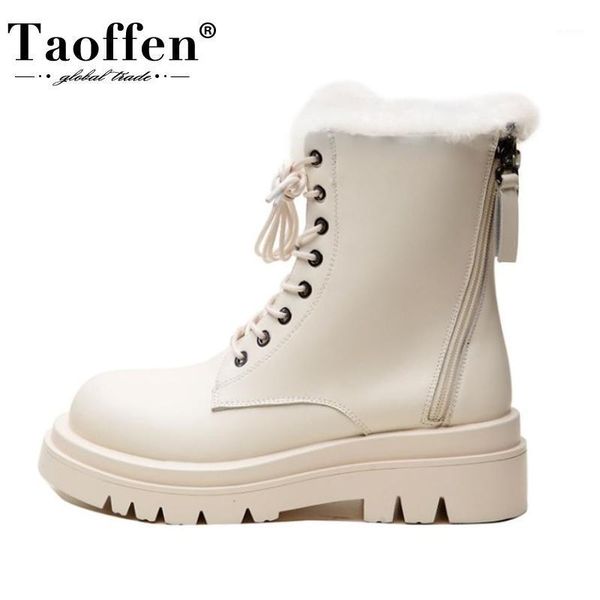 

taoffen women ankle boots warm fur high heel winter shoes woman thick fur snow boot cross strap y platform footwear size 34-431, Black