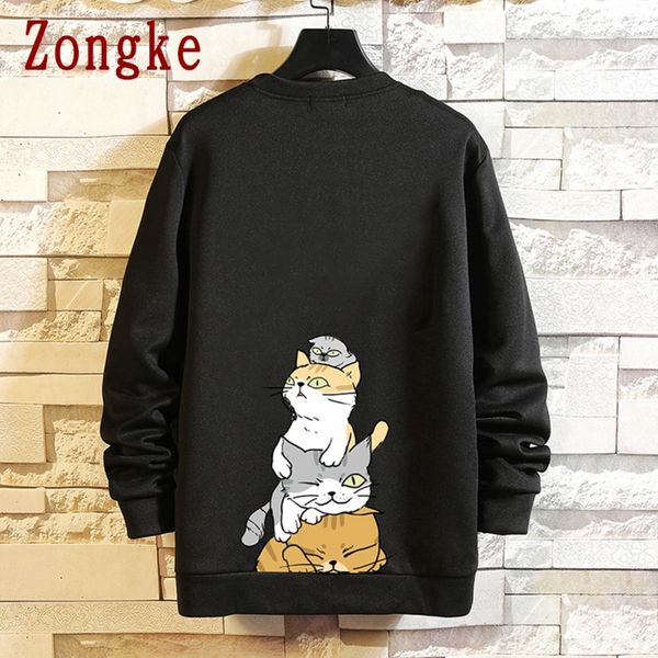 

zongke cartoon vintage sweatshirt men clothing japanese streetwear men hip hop harajuku pullover men sweatshirts m-5x c0127, Black