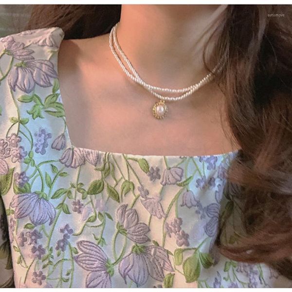 

pearl double layers gold color fashion choker for women girl imitation pearl pendant necklace chocker collar collier femme1, Golden;silver