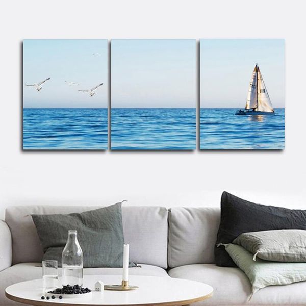 

paintings sailboat blue sea wall pictures poster print canvas painting calligraphy decorative for living room bedroom home decor frameless1