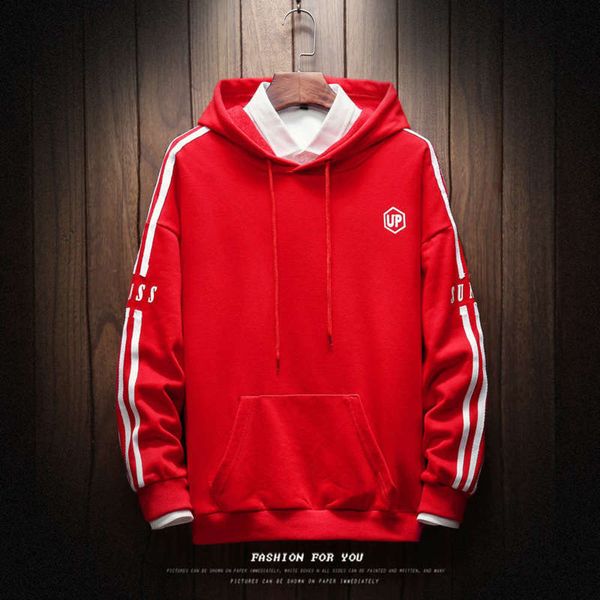 

sleeve fall 2019 hooded pullover long sweater youth sportswear casual men's coat, Gray