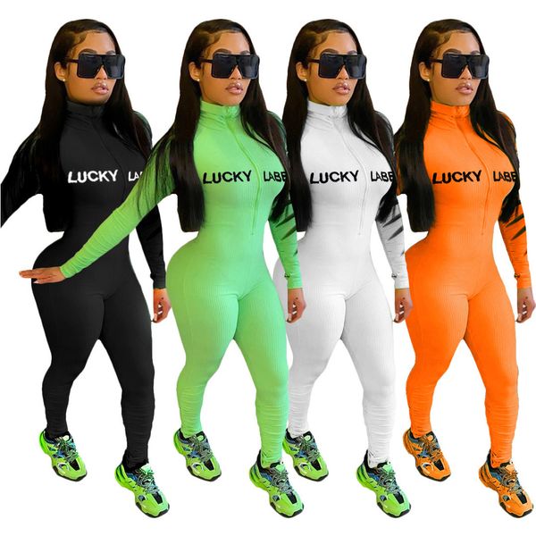 

2021 solid color long sleeves embroidery lucky label turtleneck new arrival autumn women jumpsuit ny rompers cblu, Black;white