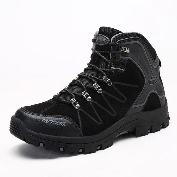

men snow boots ankle non-slip winter lace up outdoor short plush warm shoes fashion walking platform sneakers plus size 39-46, Black