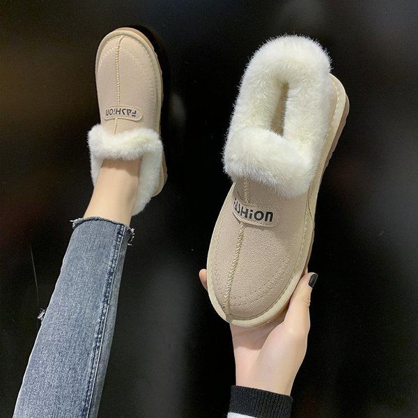 

single monkey ankle boots 2021 new flats boots natural fur warm winter cozy slip-on snow for women botas shoes mujer, Black
