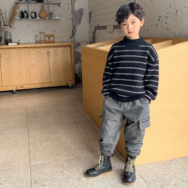 

school wear middle 2020 children's winter new boys' striped sweater round neck pullover vbh3, Blue