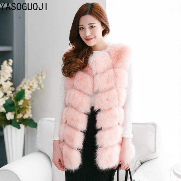 

yasuguoji fashion solid color faux fur vest fake fur long casual coat women thicken winter sleeveless jacket women lpc101, Black