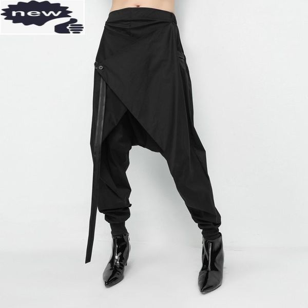 

black hip hop baggy lace up spliced harajuku casual harem pants women gothic punk streetwear female wide leg joggers new, Black;white