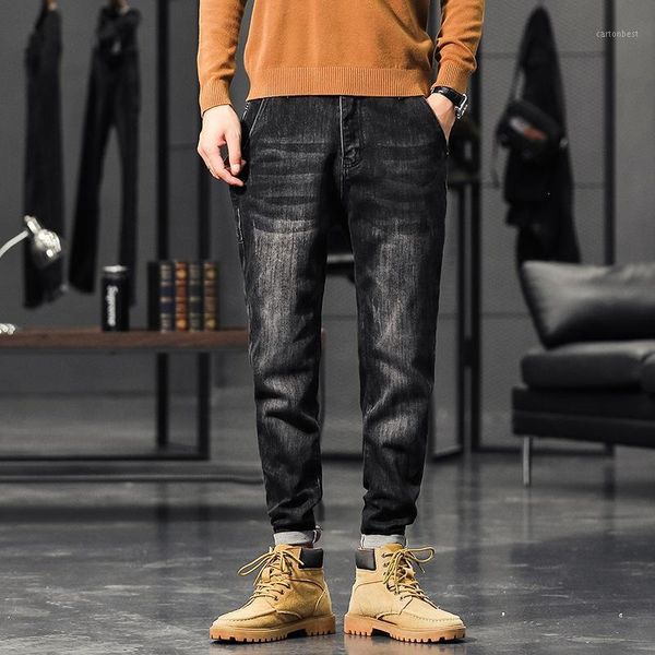 

men's jeans korean style fashion men casual elastic slim fit cotton denim trousers streetwear vintage designer youth pencil pants1, Blue